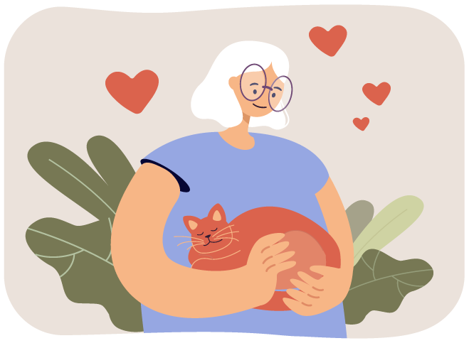 dessin de mamie miaou qui tiens un chat dans ses bras